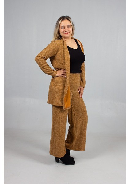 Pamuklu Yün Viskon Büyük Beden Pantolon Hırka Takım Hardal fırsatları