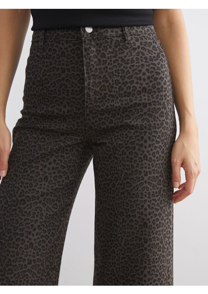 Yeni Sezon Leopar Desenli Wideleg Kadın Jean Pantolon modelleri