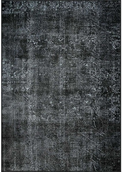 Barris Klasik Siyah Polyester ve Pamuklu Yıkanabilir Kaydırmaz Taban Dijital Baskı Halı