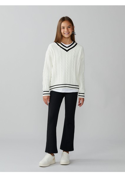 Yeni Sezon Beli Lastikli Ispanyol Paça Kız Çocuk Tayt