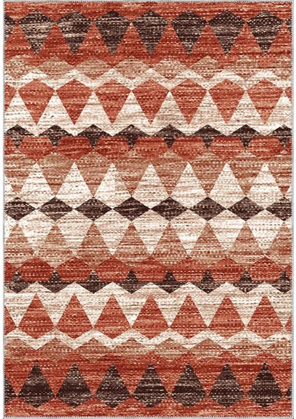 Della Geometrik Turuncu Polyester ve Pamuklu Yıkanabilir Kaydırmaz Taban Dijital Baskı Halı