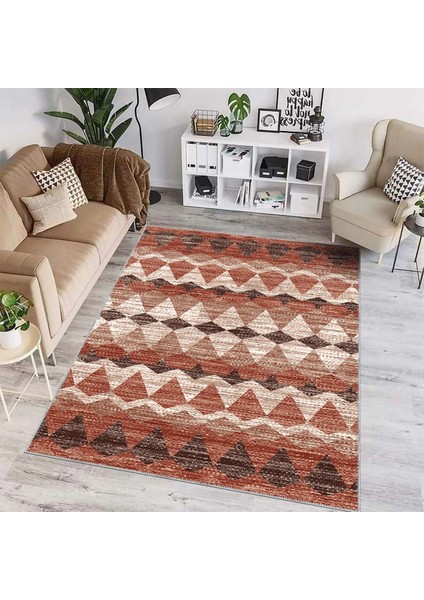 Della Geometrik Turuncu Polyester ve Pamuklu Yıkanabilir Kaydırmaz Taban Dijital Baskı Halı fiyatları