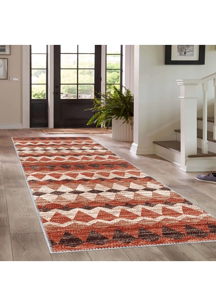 Della Geometrik Turuncu Polyester ve Pamuklu Yıkanabilir Kaydırmaz Taban Dijital Baskı Halı fırsatları