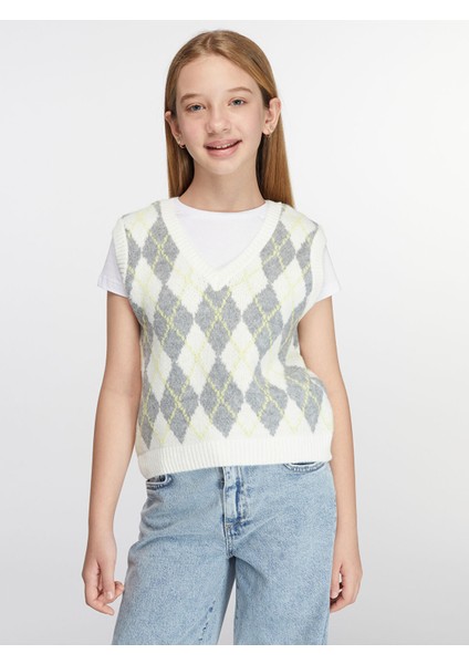 Yeni Sezon V Yaka Kız Çocuk Triko Süveter