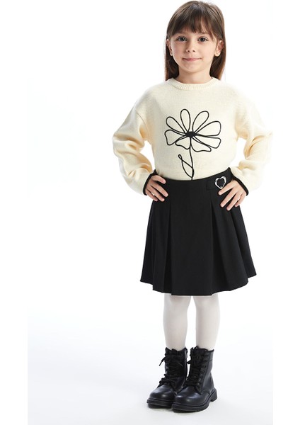 Yeni Sezon Bisiklet Yaka Nakışlı Kız Çocuk Triko Kazak fiyatları