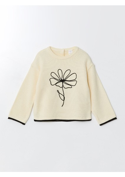 Yeni Sezon Bisiklet Yaka Nakışlı Kız Çocuk Triko Kazak modelleri