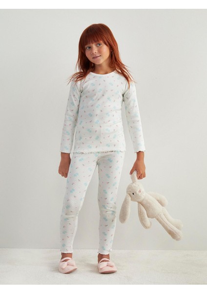 Yeni Sezon Bisiklet Yaka Çiçekli Kız Çocuk Pijama Takımı modelleri
