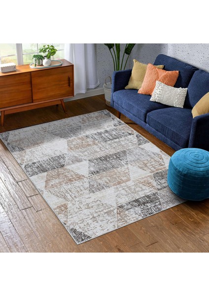 Moysi Geometrik Krem Polyester ve Pamuklu Yıkanabilir Kaydırmaz Taban Dijital Baskı Halı fiyatları