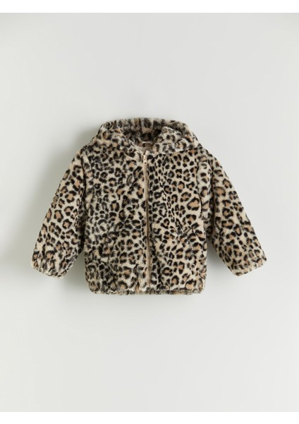 Yeni Sezon Leopar Desenli Kız Çocuk Pelüş Mont