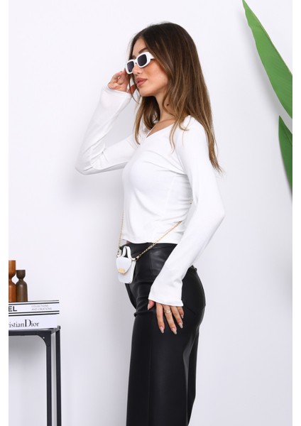 Ekru V Yaka Modal Bluz modelleri