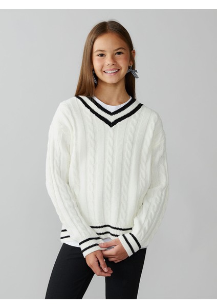 Yeni Sezon V Yaka Kız Çocuk Triko Kazak