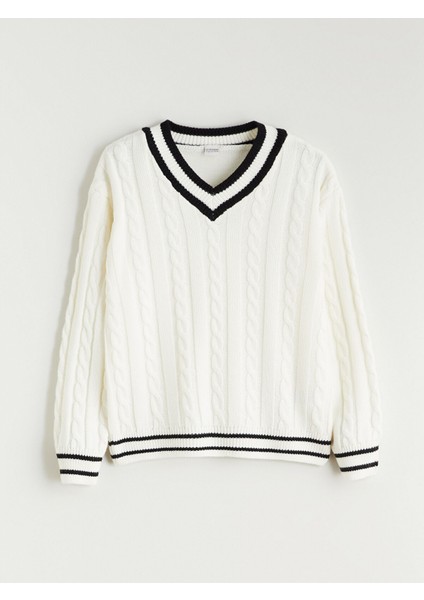 Yeni Sezon V Yaka Kız Çocuk Triko Kazak modelleri