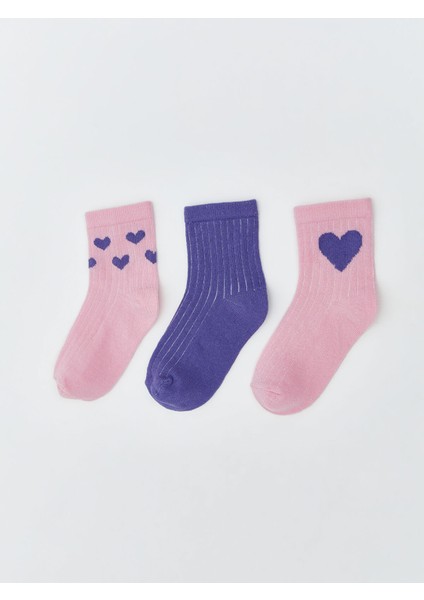 Yeni Sezon Kalp Baskılı Kız Çocuk Patik Çorap 3'lü