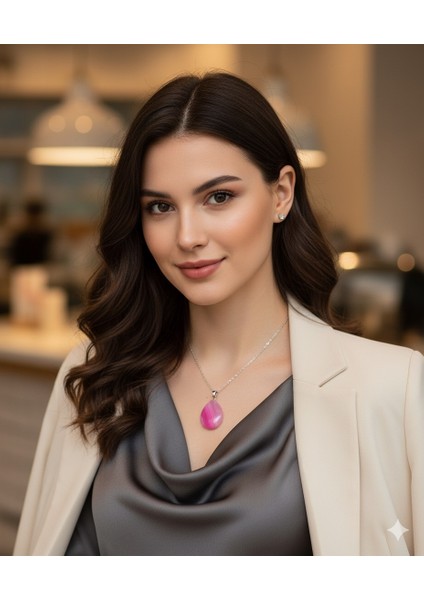 Doğal Akik Taşı Pembe Damla Kolye – Zarif Tasarım ve Doğanın Enerjisi Bir Arada