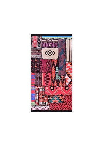 Bruciato Patchwork Multi Polyester ve Pamuklu Kaydırmaz Tabanlı Dijital Baskı Halı