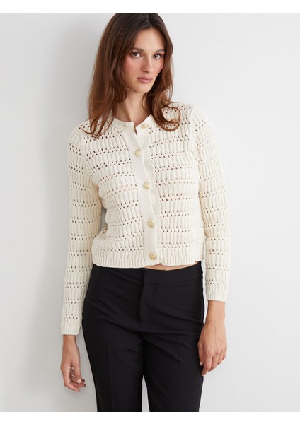 Yeni Sezon Bisiklet Yaka Ajurlu Kadın Triko Hırka