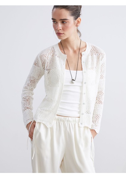 Yeni Sezon Bisiklet Yaka Ajurlu Kadın Triko Hırka