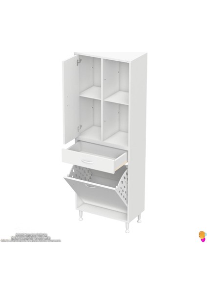 Kayra 1 Çekmeceli Banyo Dolabı, 1 Göz Sepet, Tek Kapak, 4 Raf Dar Alan Banyo Dolabı 60x173x32,5 cm modelleri