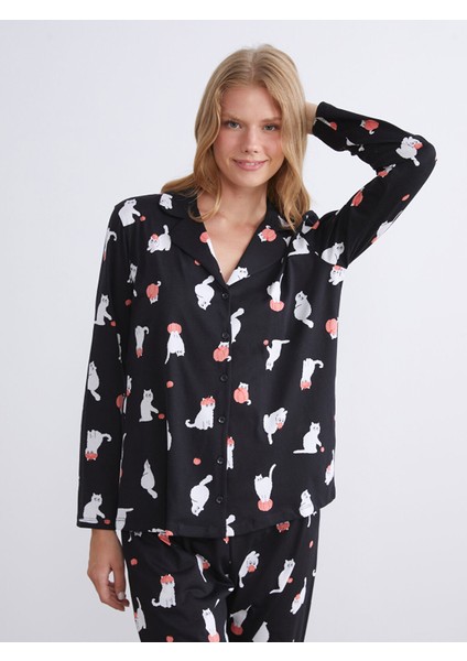 Yeni Sezon Gömlek Yaka Baskılı Kadın Pijama Takımı fiyatları