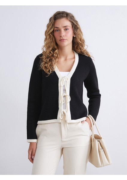 Yeni Sezon V Yaka Bağlamalı Kadın Triko Hırka