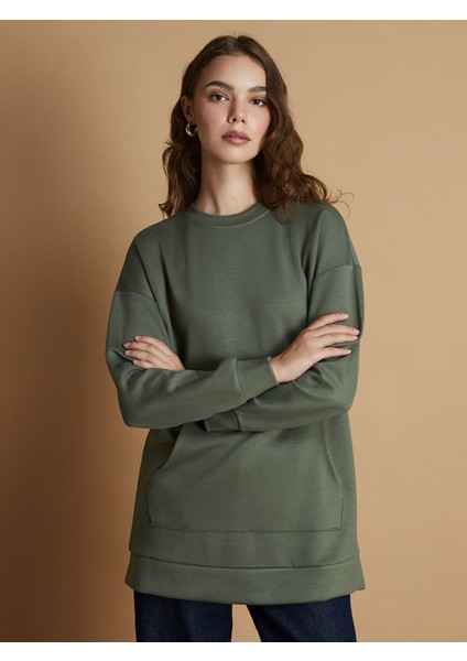 Yeni Sezon Bisiklet Yaka Kadın Sweatshirt Tunik