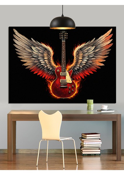 Melek Kanatlı Elektrogitar Illüstrasyonu Dekoratif Kanvas - Mdf Ahşap Tablo