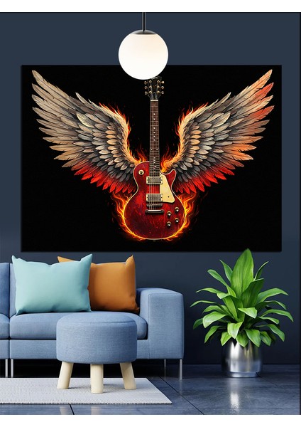 Melek Kanatlı Elektrogitar Illüstrasyonu Dekoratif Kanvas - Mdf Ahşap Tablo fiyatları