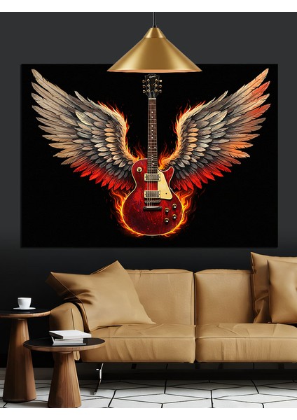 Melek Kanatlı Elektrogitar Illüstrasyonu Dekoratif Kanvas - Mdf Ahşap Tablo modelleri