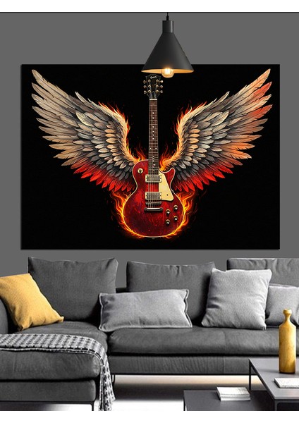 Melek Kanatlı Elektrogitar Illüstrasyonu Dekoratif Kanvas - Mdf Ahşap Tablo fırsatları
