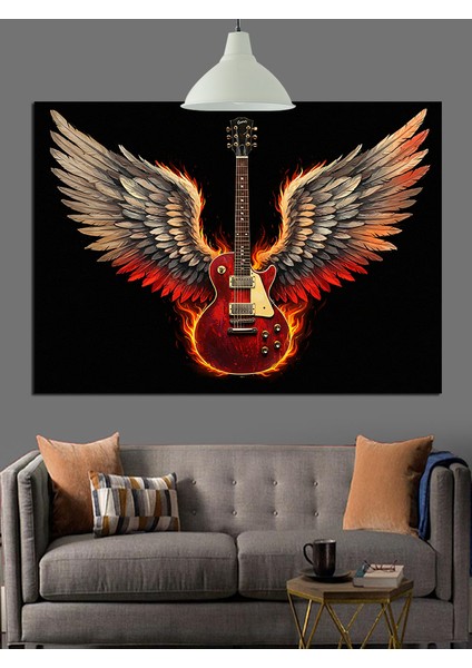 Melek Kanatlı Elektrogitar Illüstrasyonu Dekoratif Kanvas - Mdf Ahşap Tablo indirimleri