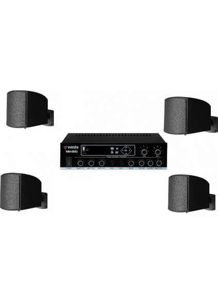 , Üst Segment 4 Hoparlör 1 Anfi Ses Sistemi, Ev, Okul, Cafe, Sauna, Masaj Salonu , Spa Ses Sistemi Siyah Renk