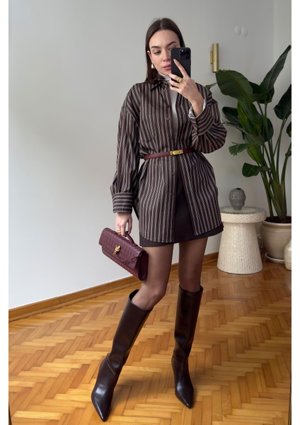 Cep Detay Oversize Yeni Sezon Gömlek- Kahverengi