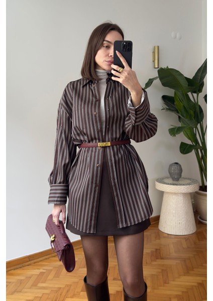 Cep Detay Oversize Yeni Sezon Gömlek- Kahverengi fiyatları