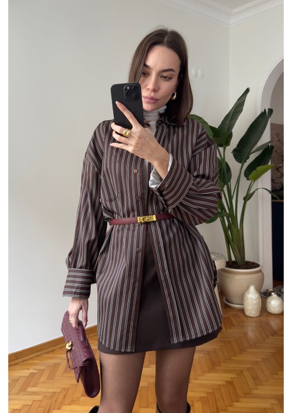 Cep Detay Oversize Yeni Sezon Gömlek- Kahverengi modelleri