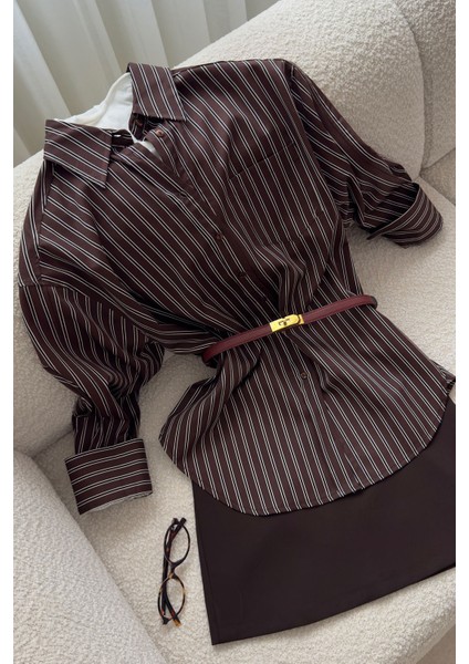 Cep Detay Oversize Yeni Sezon Gömlek- Kahverengi fırsatları