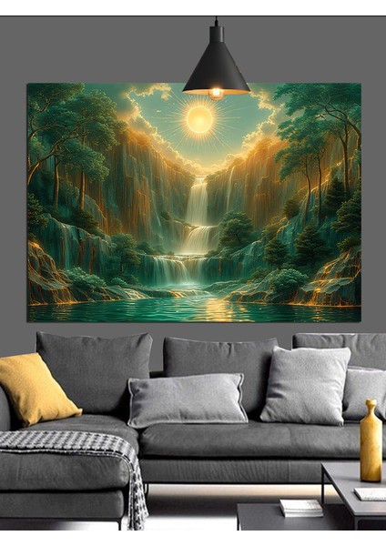 ışıkta akan şelale manzarası dekoratif kanvas - mdf ahşap tablo