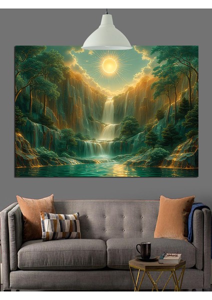 ışıkta akan şelale manzarası dekoratif kanvas - mdf ahşap tablo fiyatları
