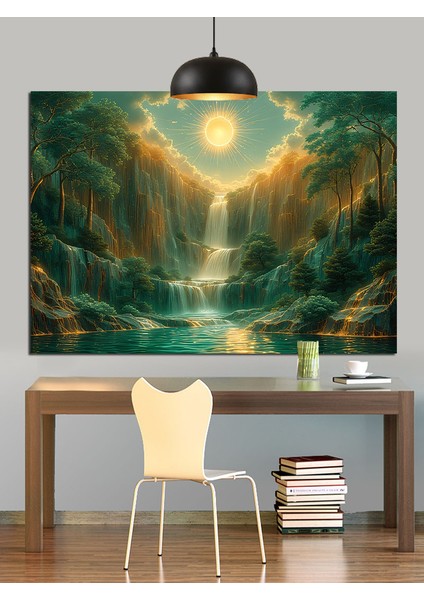 ışıkta akan şelale manzarası dekoratif kanvas - mdf ahşap tablo modelleri