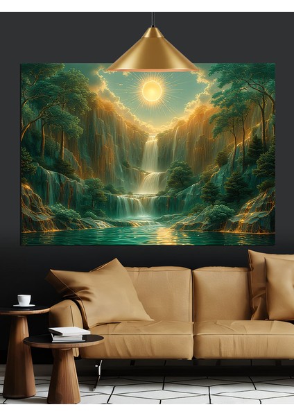 ışıkta akan şelale manzarası dekoratif kanvas - mdf ahşap tablo indirimleri