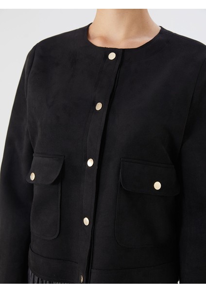 Yeni Sezon Bisiklet Yaka Süet Görünümlü Kadın Ceket modelleri