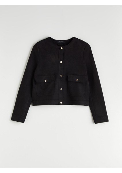 Yeni Sezon Bisiklet Yaka Süet Görünümlü Kadın Ceket indirimleri