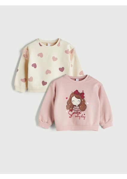 Yeni Sezon Bisiklet Yaka Kız Çocuk Sweatshirt 2'li