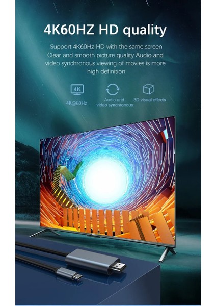 4K60Hz USB C Ila HDMI Kablosu - 6,6 Ft Ultra Yüksek Tanım Tip C - HDMI Adaptörü Ev Ofis Ekran Döküm fiyatları