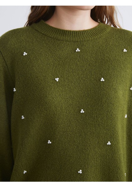 Yeni Sezon Bisiklet Yaka Boncuk Işlemeli Kadın Triko Kazak modelleri