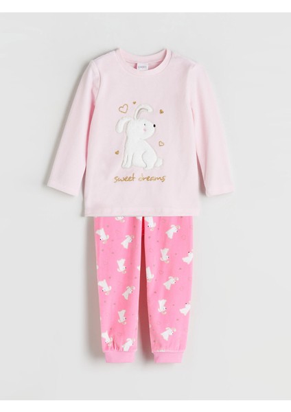 Yeni Sezon Bisiklet Yaka Baskılı Kız Çocuk Pijama Takımı