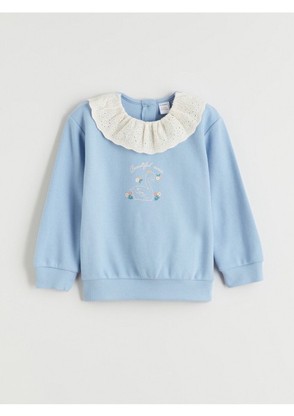 Yeni Sezon Bisiklet Yaka Çiçekli Kız Çocuk Sweatshirt 2'li fırsatları