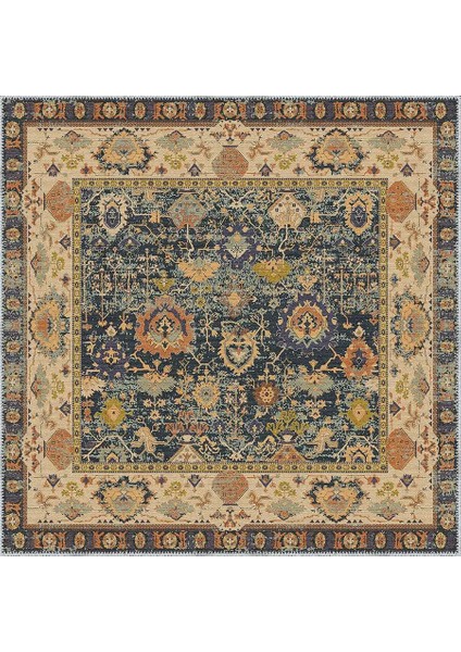 Marti Çerçeveli Bej Polyester ve Pamuklu Yıkanabilir Kaydırmaz Taban Dijital Baskı Halı indirimleri