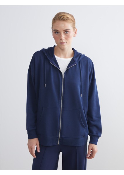 Yeni Sezon Kapüşonlu Oversize Kadın Fermuarlı Sweatshirt