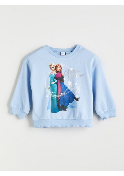 Yeni Sezon Bisiklet Yaka Elsa Baskılı Kız Çocuk Sweatshirt