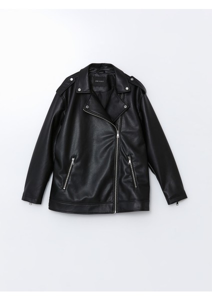 Yeni Sezon Gömlek Yaka Oversize Kadın Deri Görünümlü Ceket indirimleri